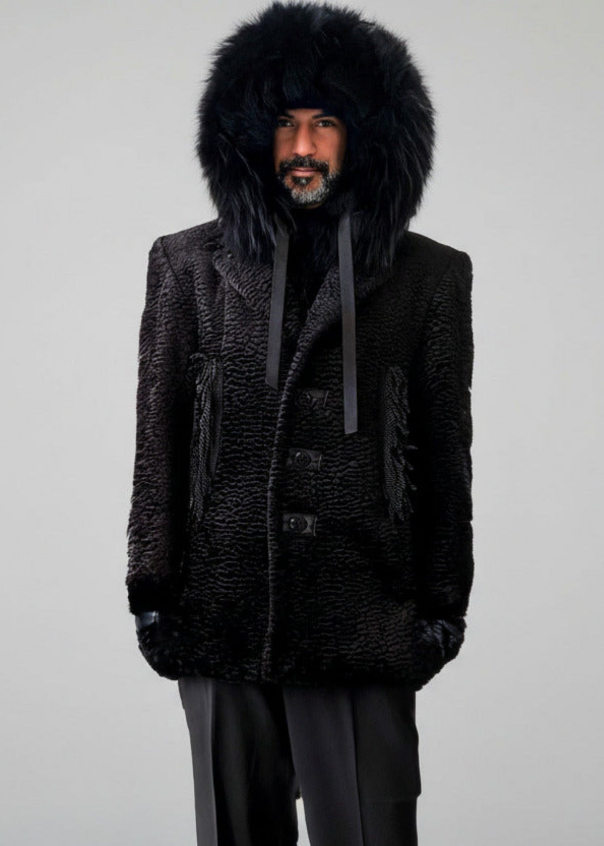 Grand Soir Expedition Coat with Raccoon Fur Hood — Persian Lamb