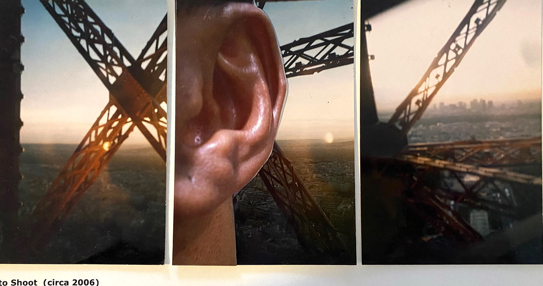 Three photos taken from the elevator of the Eiffiel Tower by Stacy Stewart Smith (he, him, his) as studies for fine arts paintings circa 2005