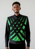 Stacy Stewart Smith Men's Argyle Labyrinth Sequined Knit Top on mannequin 6'3" front view with gray backdrop.