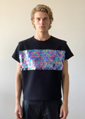 Stacy Stewart Smith Men's Dragon Scales Flange T-Shirt on mannequin 6'3" front view.