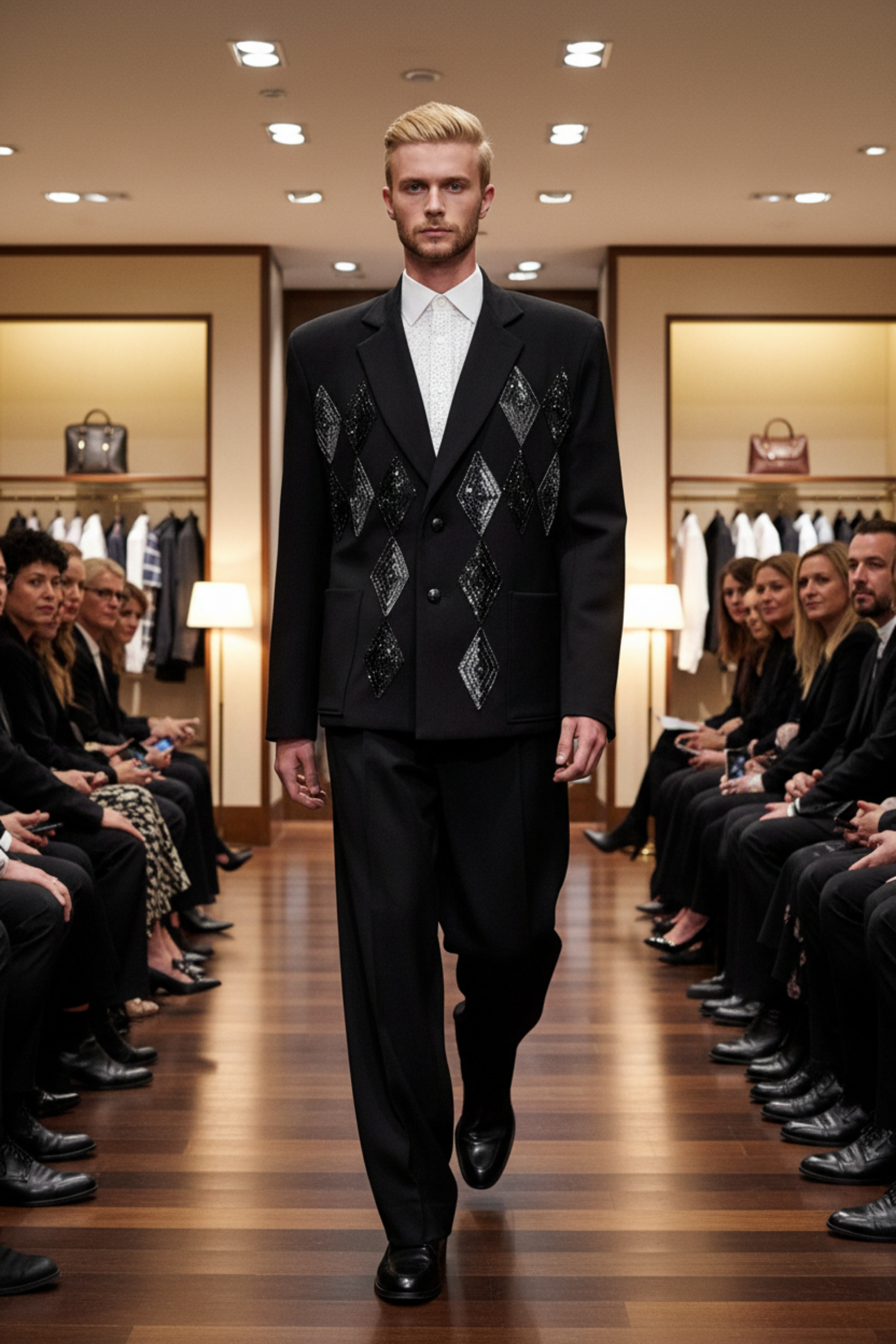 Stacy Stewart Smith Men's Knit, Sequin and Beaded Harlequin Blazer