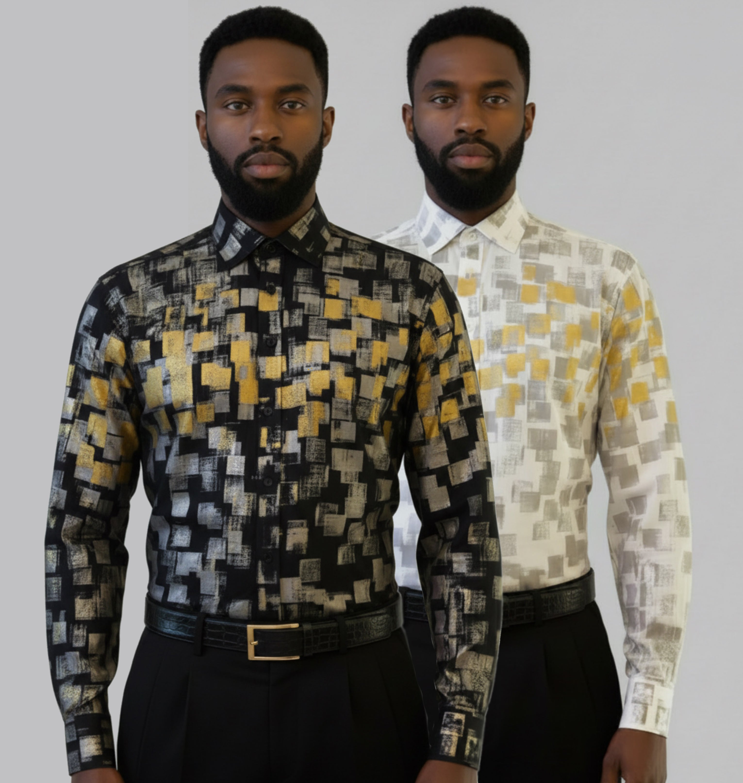 Stacy Stewart Smith Men's Hand-Painted Gold & Silver Pixels Cotton Percale Dress Shirt — Wholesale 6-Pack