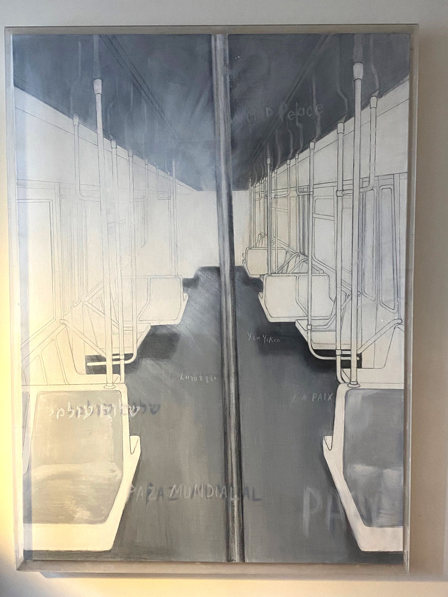 Sanctuary For Peace, 2004 Mixed Media Painting by Stacy Stewart Smith front view. showing Plexiglas scratchiti cover.