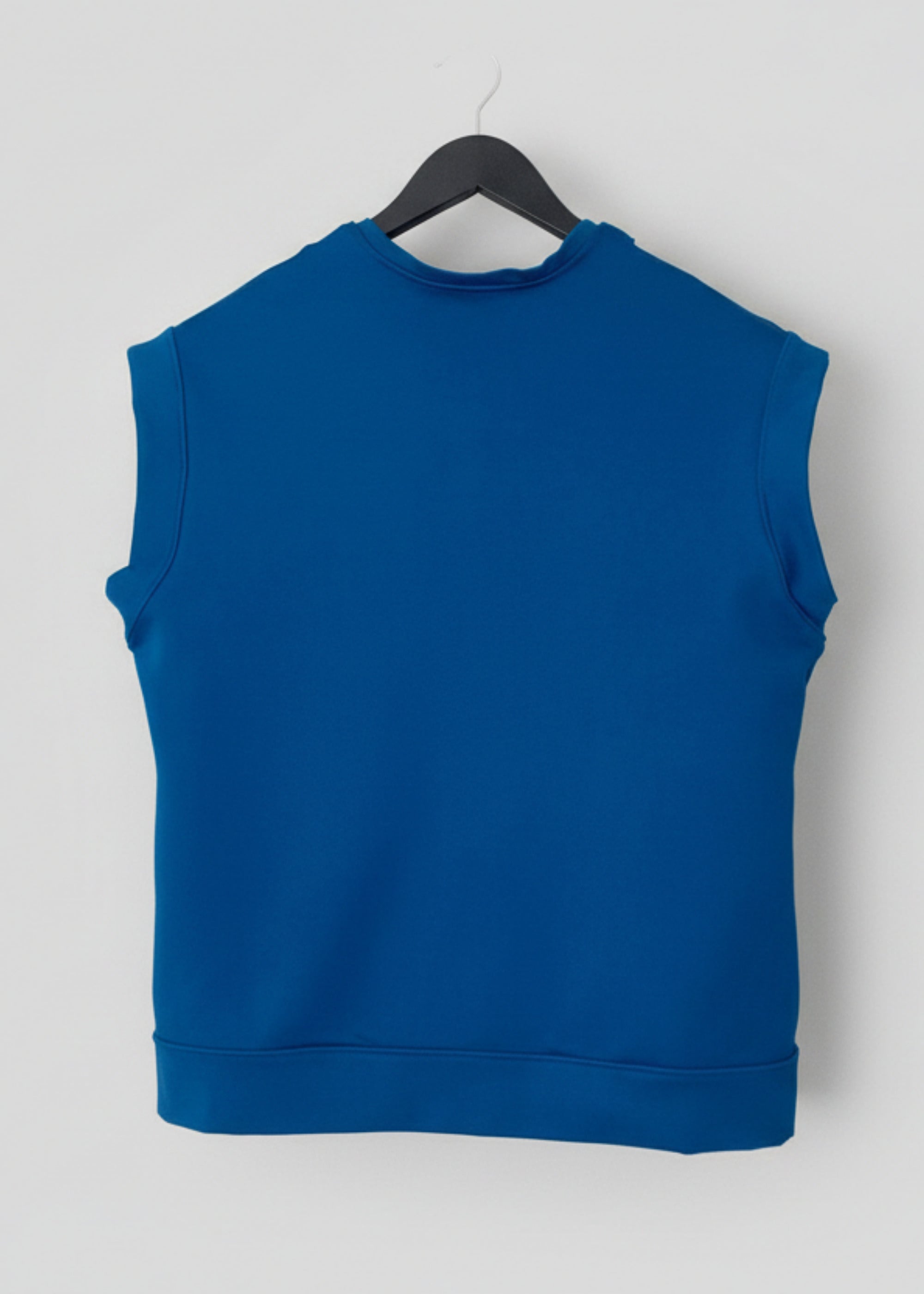 Stacy Stewart Smith Men's Rhombus Labyrinth Pullover Sleeveless Knit Top on hanger back view.