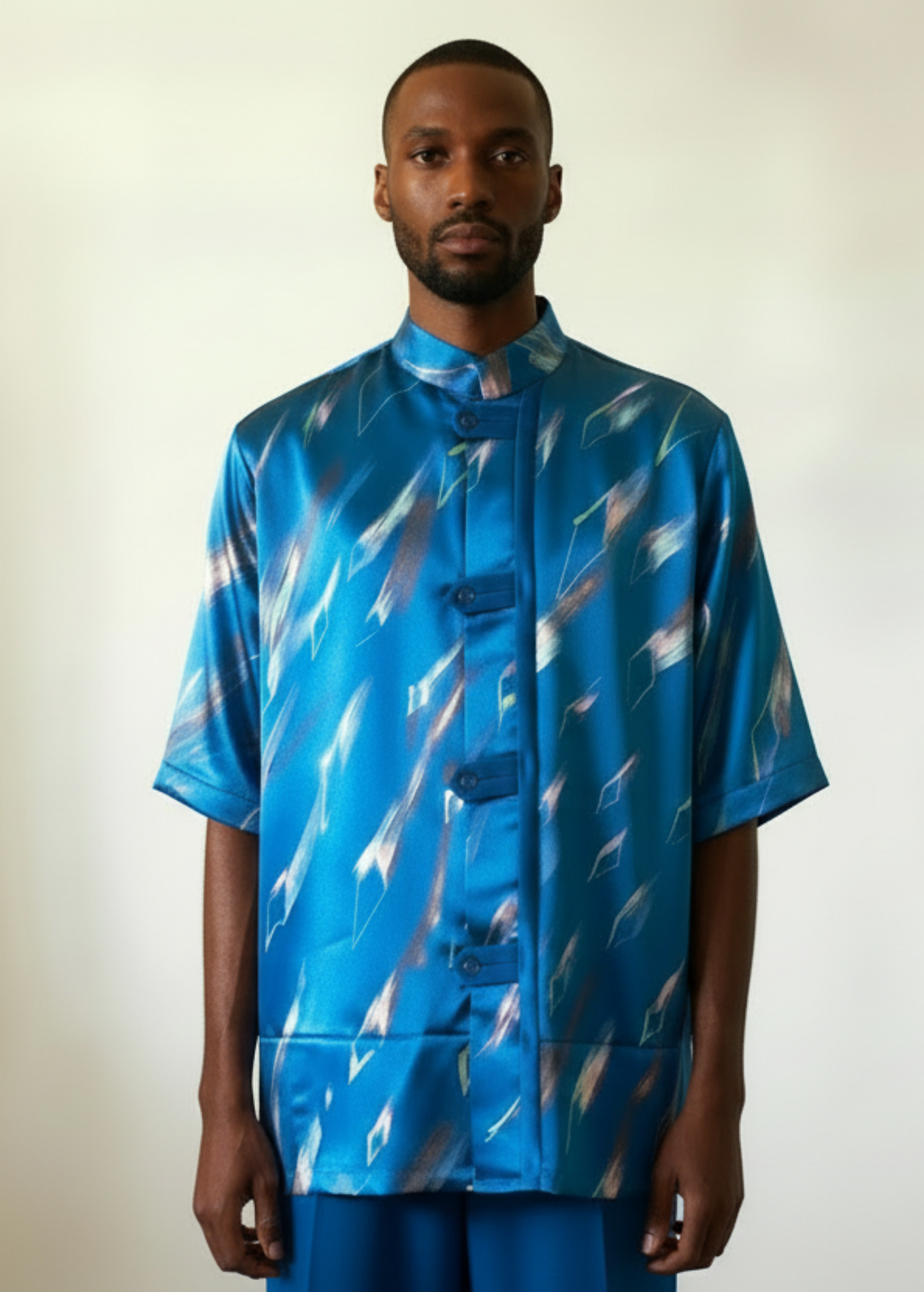 Stacy Stewart Smith Men's Rhombus Shower Hand-Painted Pool Shirt-Jacket