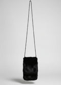 Stacy Stewart Smith Men's Black Gamma mink Sporran Pocket Bag front view hanging with gray backdrop.