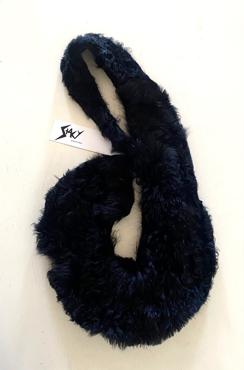 Stacy Stewart Smith Black Shearling & Leather Coil Scarf
