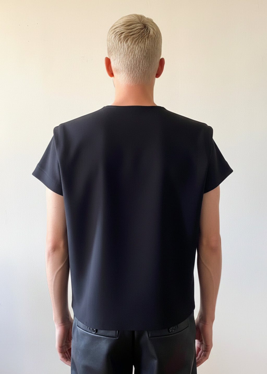 Stacy Stewart Smith Men's Dragon Scales Flange T-Shirt on mannequin 6'3" back view.