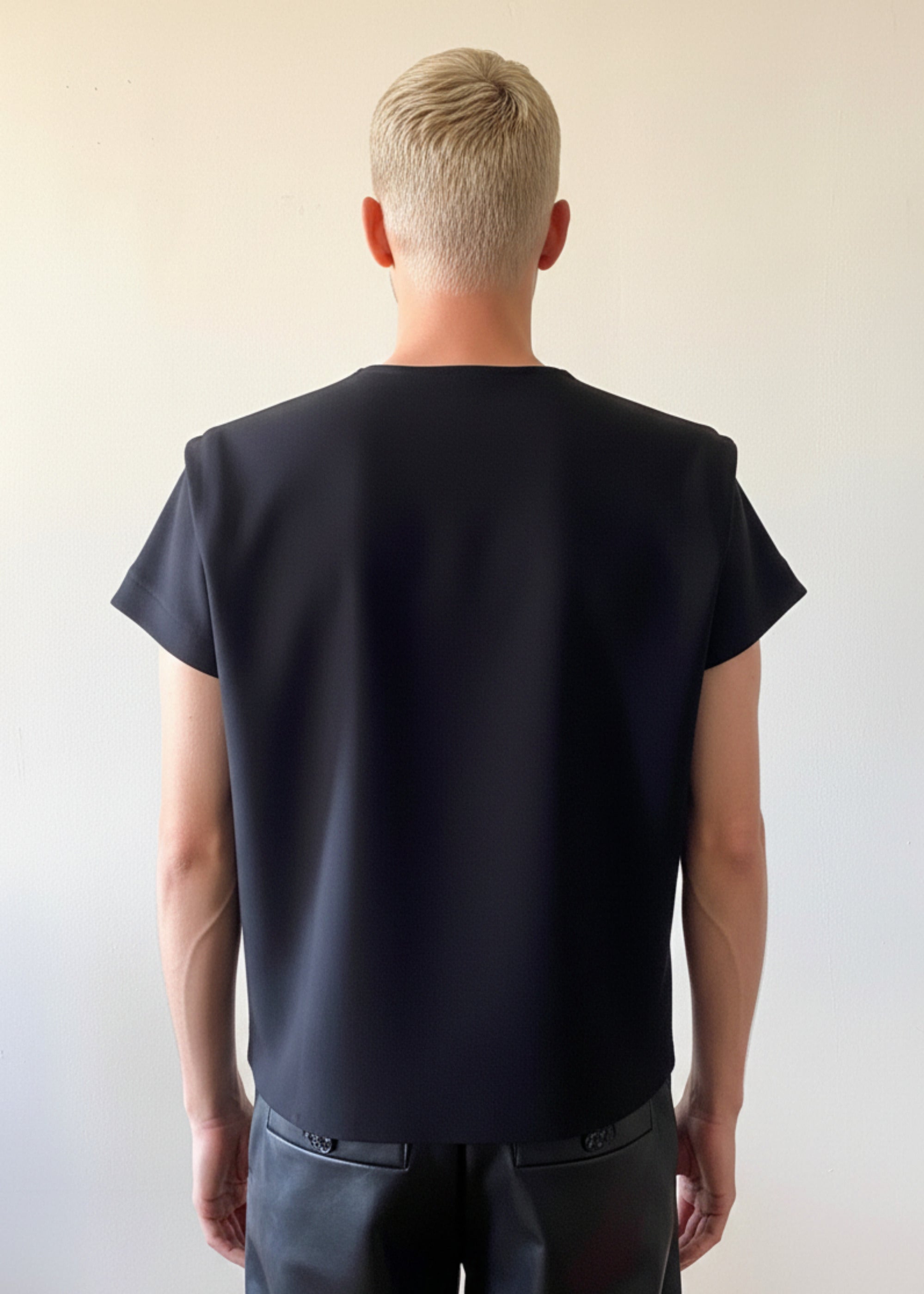 Stacy Stewart Smith Men's Dragon Scales Flange T-Shirt on mannequin 6'3" back view.