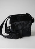 Stacy Stewart Smith Hair-On Calf Powder Satchel Bag front view gray background. 