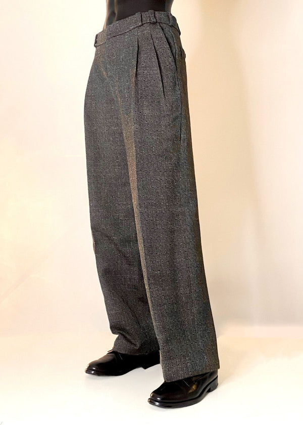 Stacy Stewart Smith Men's Highland Gentry Diamond Tweed Suit 3/4 view pants only on a mannequin standing 6'3" with an Ivory backdrop.