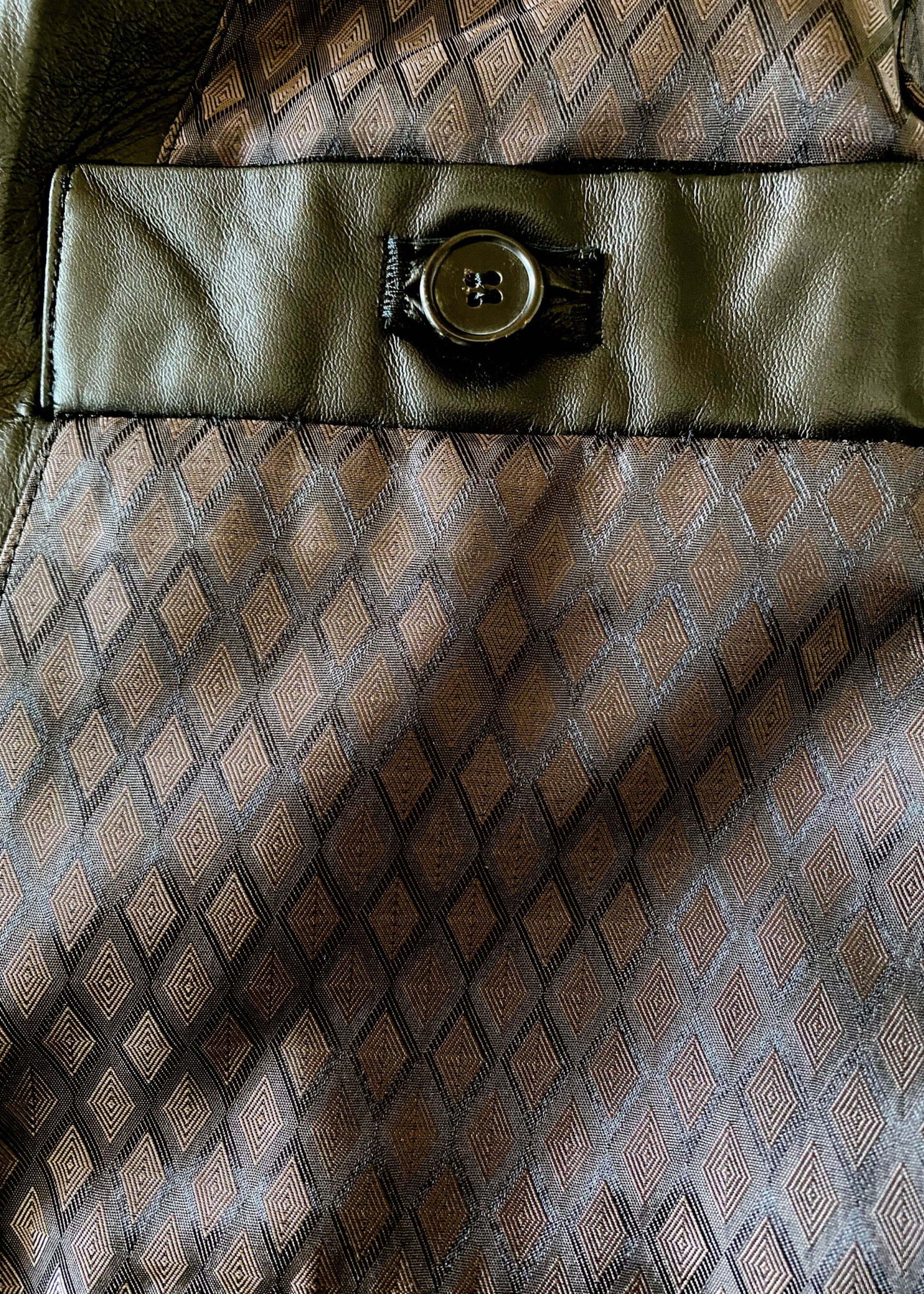 Stacy Stewart Smith Men's Flange-Back Leather Moto Jacket flat zoomed lining pocket view.