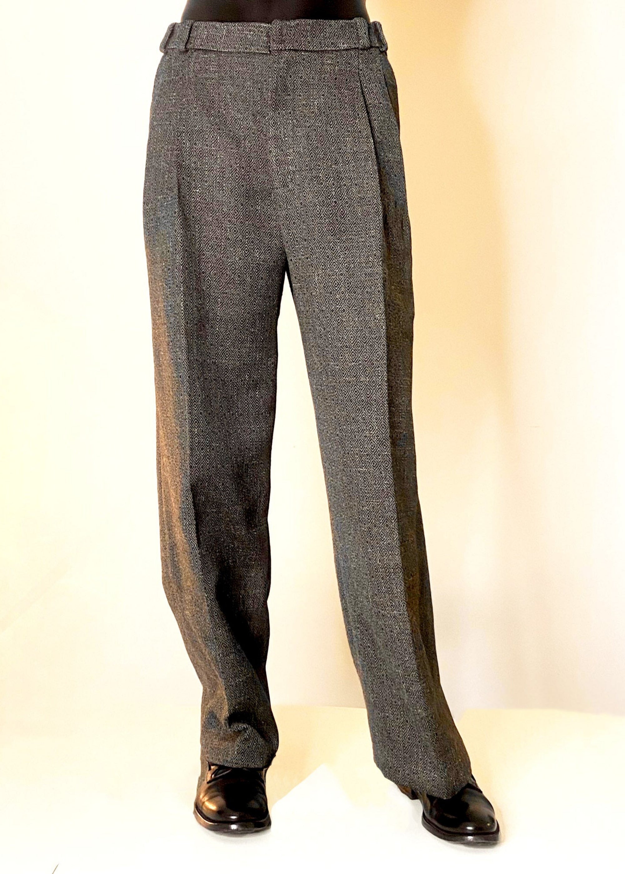 Stacy Stewart Smith Men's Highland Gentry Diamond Tweed Suit front view pants only on a mannequin standing 6'3" with an Ivory backdrop.