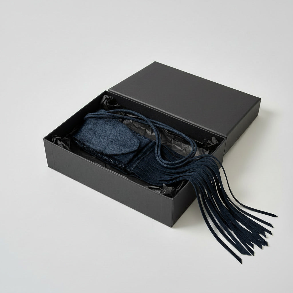 Stacy Stewart Smith Hair-On Calf Fringed Hope Wallet front view in a black a gift box with gray background.