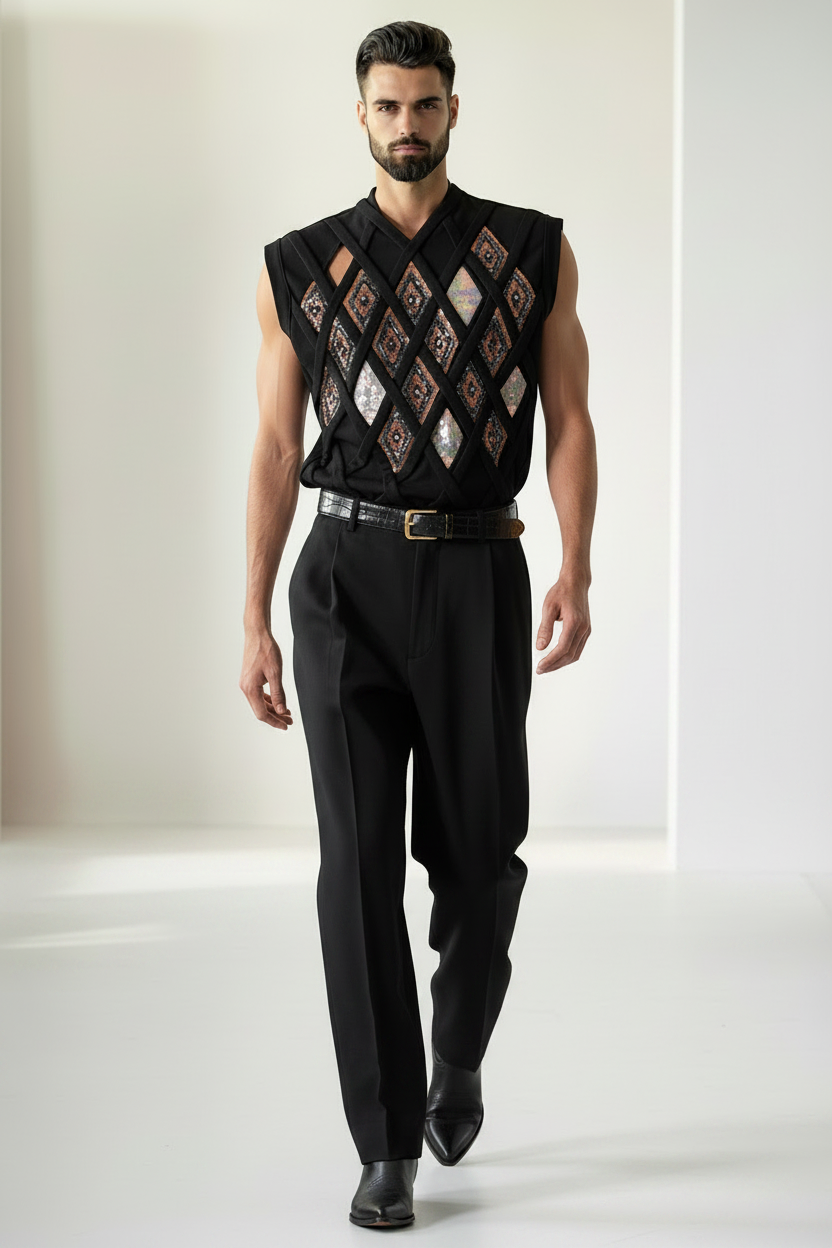 Stacy Stewart Smith Men's Rhombus Labyrinth Pullover Sleeveless Knit Top