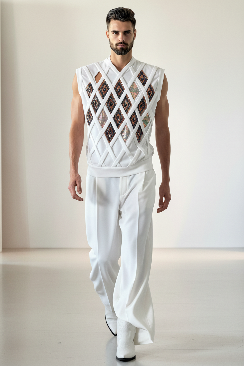 Stacy Stewart Smith Men's Rhombus Labyrinth Pullover Sleeveless Knit Top