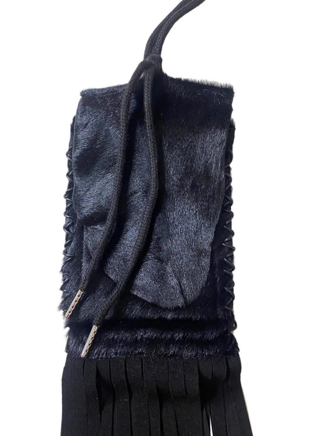 Stacy Stewart Smith Hair-On Calf Fringed Hope Wallet front view zoomed with white background.