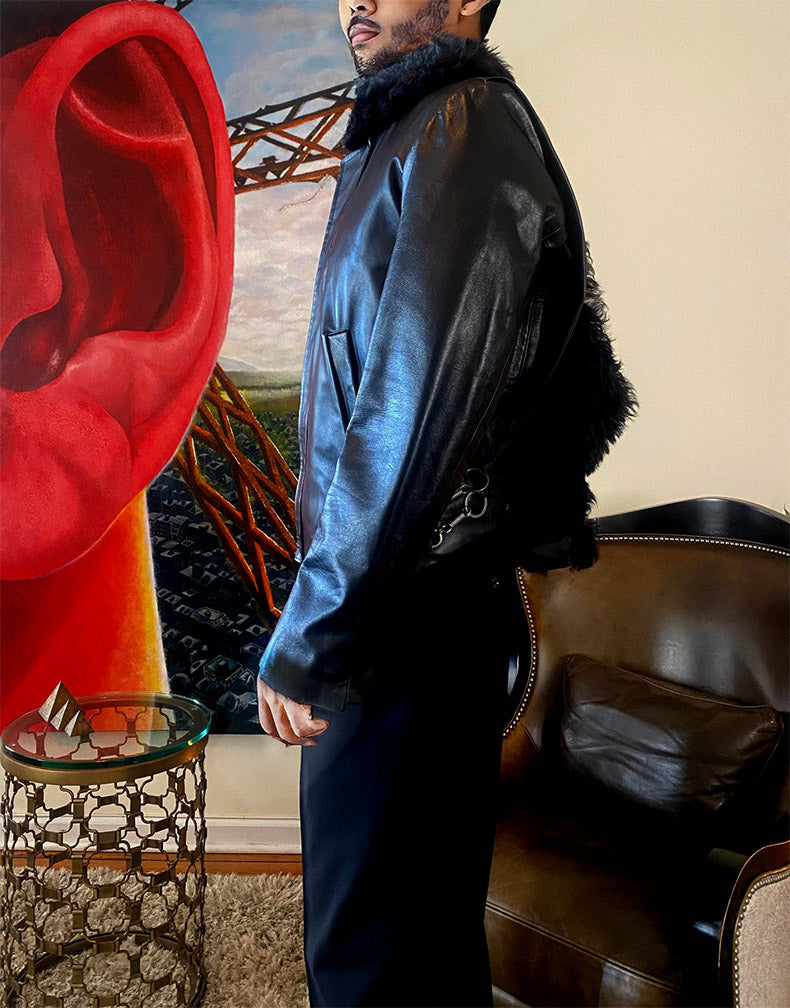 Stacy Stewart Smith Black Shearling & Leather Coil Scarf
