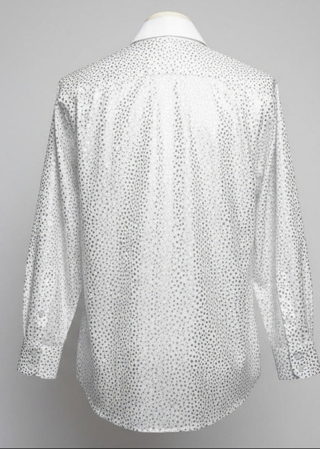 Stacy Stewart Smith Men's Silver Angels White Premium Cotton Percale Hand-Painted Shirt floating back view.