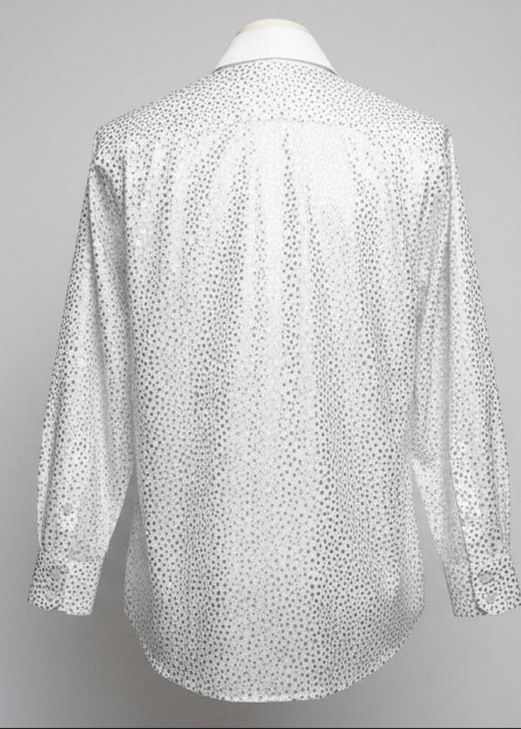 Stacy Stewart Smith Men's Silver Angels White Premium Cotton Percale Hand-Painted Shirt floating back view.