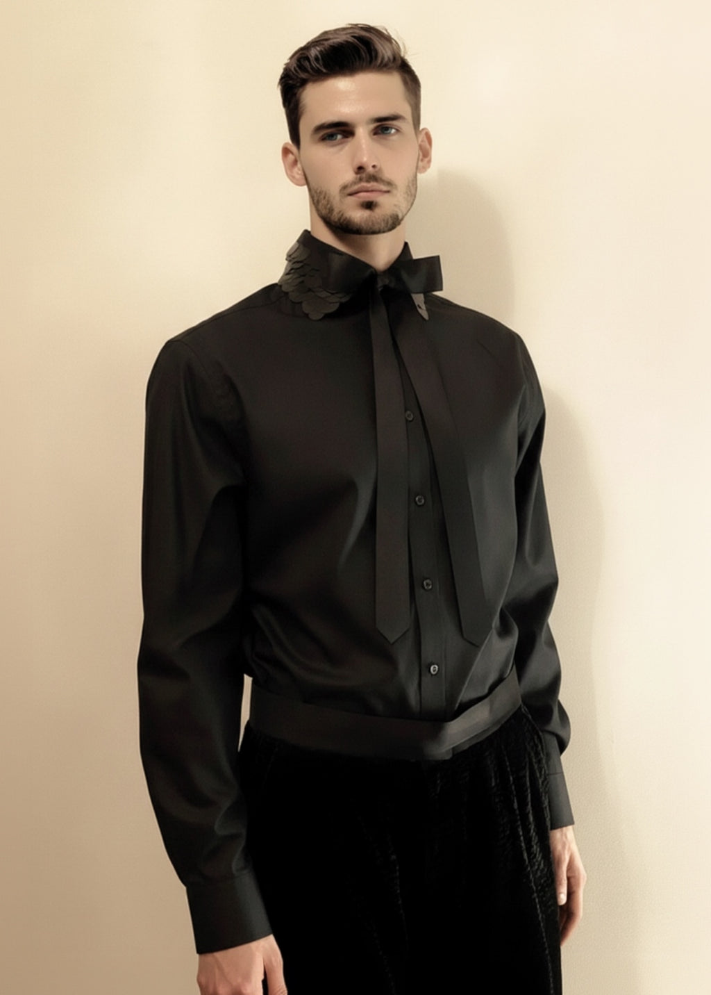 Stacy Stewart Smith Men's Cotton Tuxedo Dress Shirt with Paillette Collar & Western Ribbon Tie — Wholesale 6-Pack