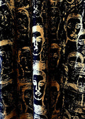 Example of Stacy Stewart Smith — Pawns In Gold-Onyx | Limited Edition Digital Collectible as a zoomed area of the hand painted and printed gold on black cotton self portrait images of the artist and designer.