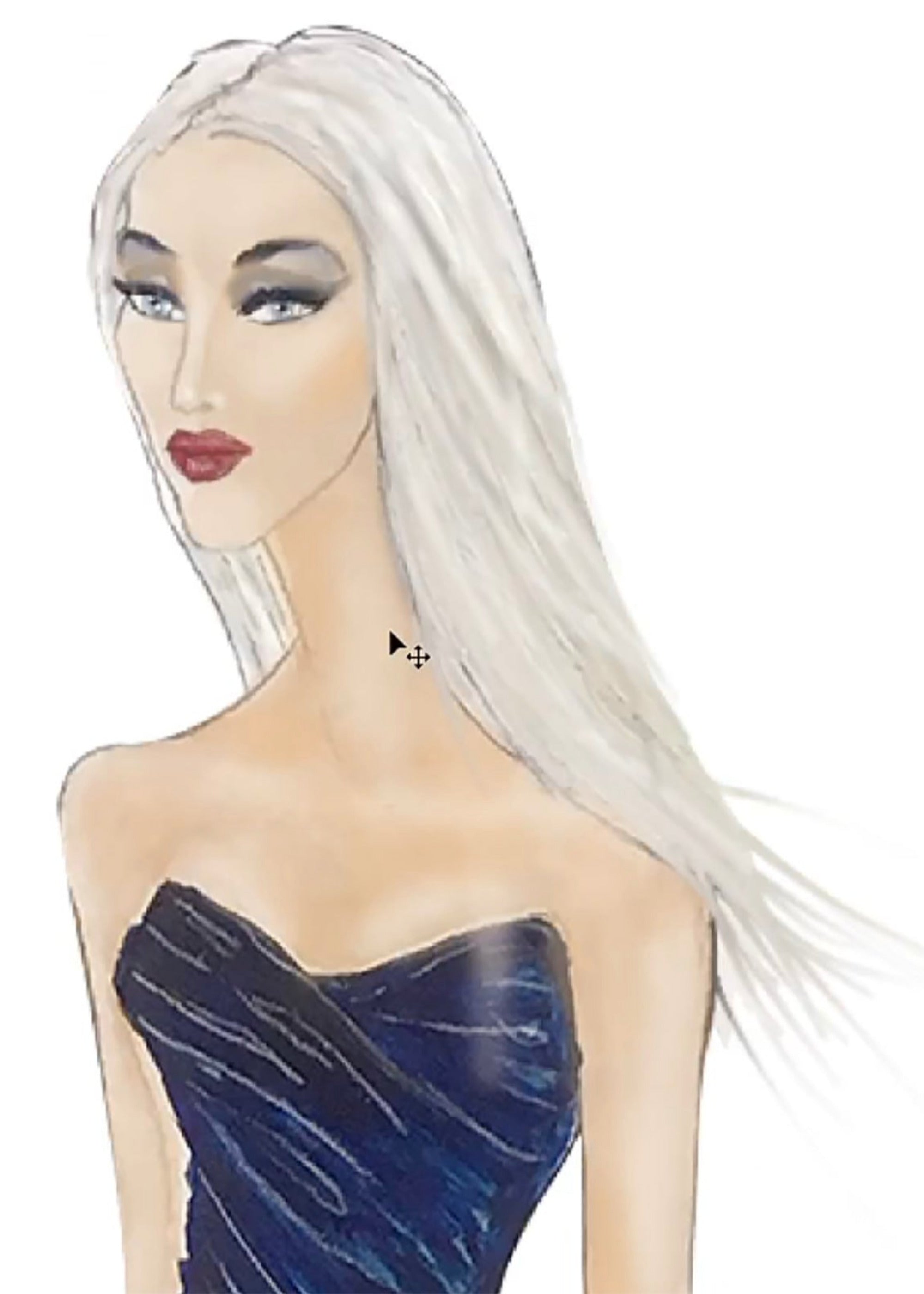 Portrait iiew Illustration of blond high fashion couture female model by Stacy Stewart Smith