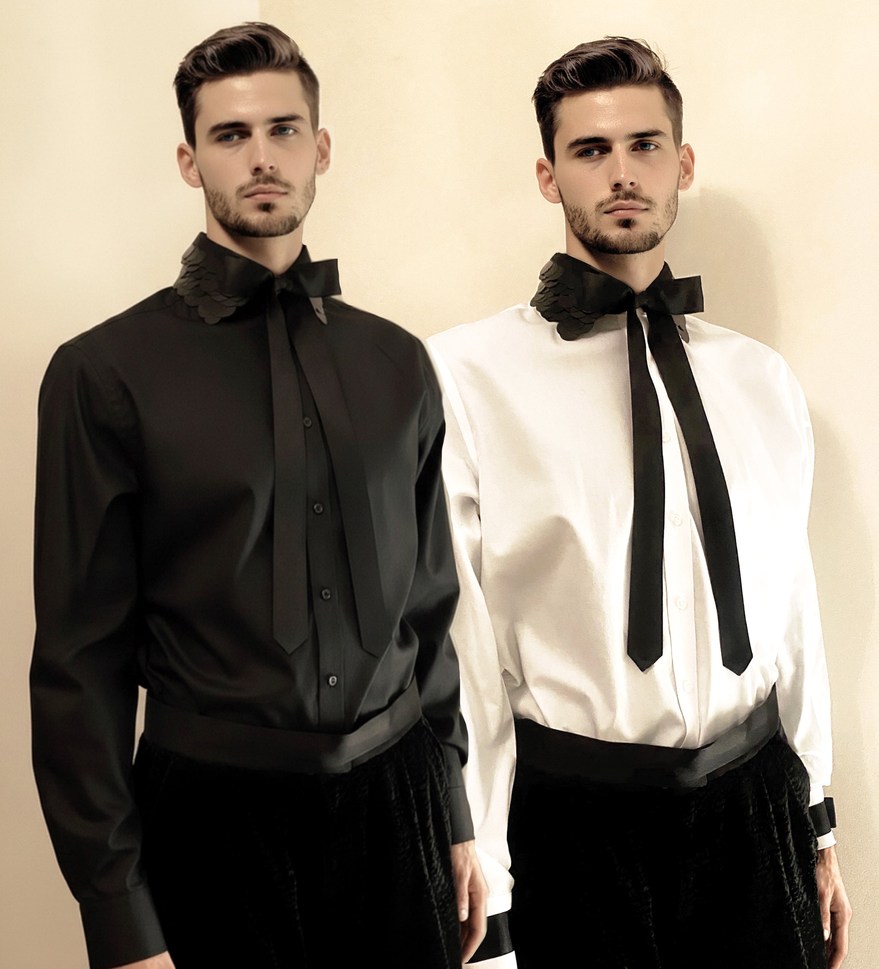 Stacy Stewart Smith Men's Cotton Tuxedo Dress Shirt with Paillette Collar & Western Ribbon Tie — Wholesale 6-Pack