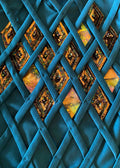 Example of Rhombus labyrinth Digital Art Print by Stacy Stewart /smith with Diamond Shaped sequin/beaded appliques, hand painting and embroidery breath lattice work in Deep Lagoon Teal Blue