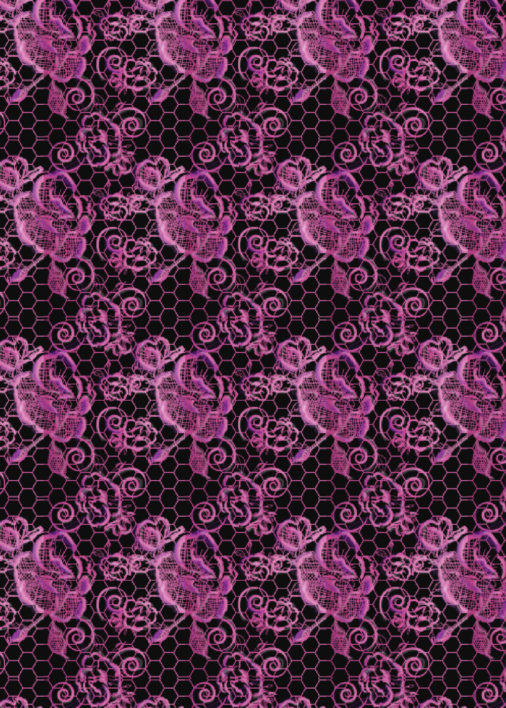Pink and purple digital illustration over a black background of Alencon lace created by Stacy Stewart Smith for Atelier Academics recording demo.