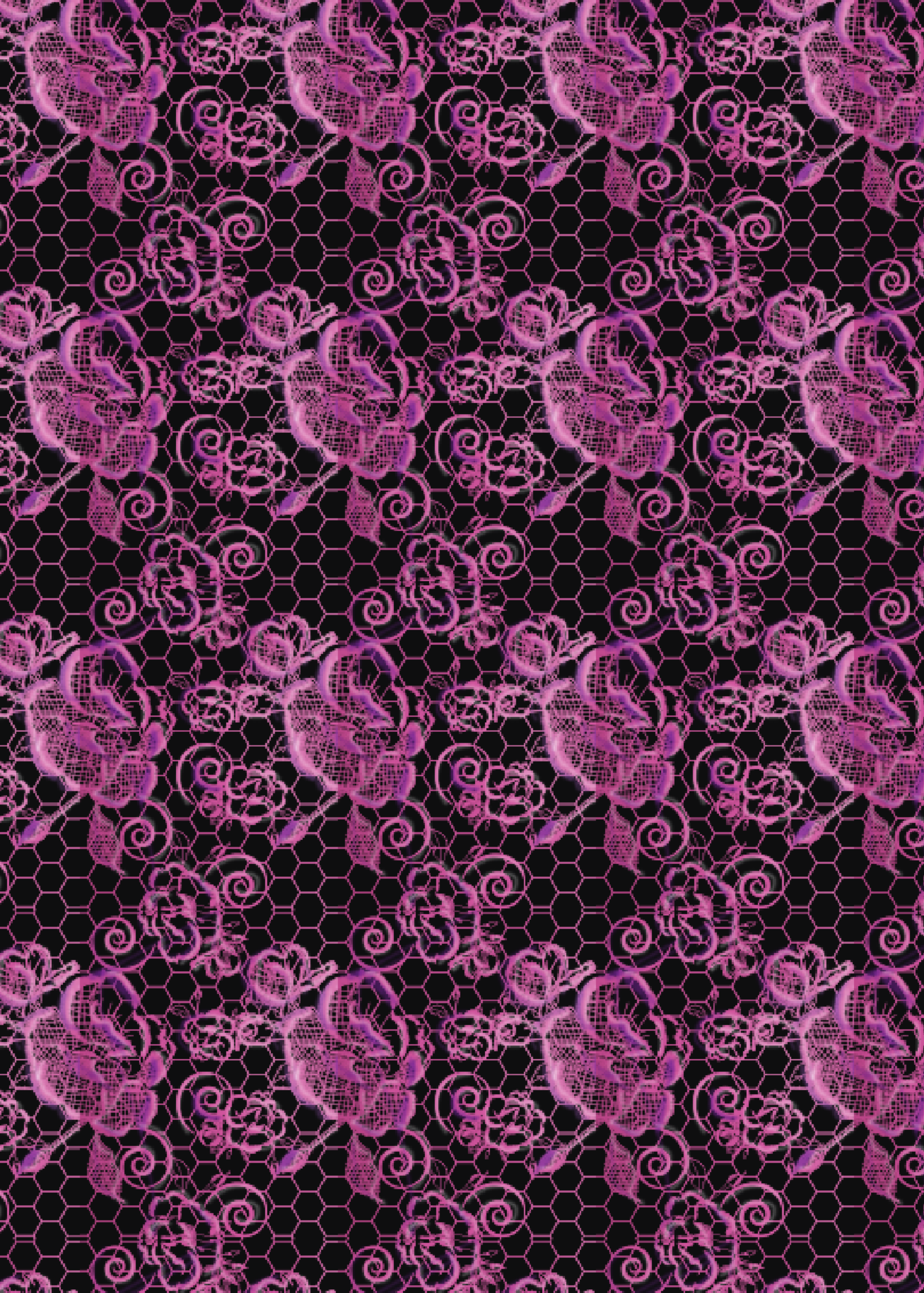 Pink and purple digital illustration over a black background of Alencon lace created by Stacy Stewart Smith for Atelier Academics recording demo.