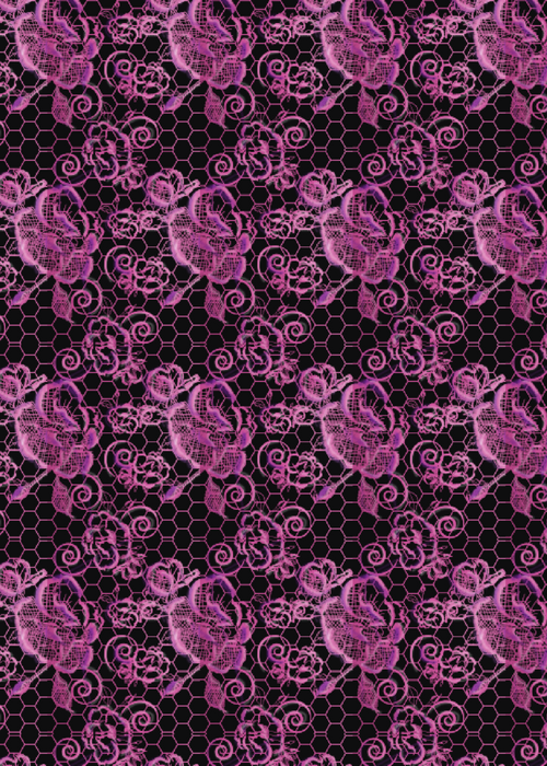 Pink and purple digital illustration over a black background of Alencon lace created by Stacy Stewart Smith for Atelier Academics recording demo.