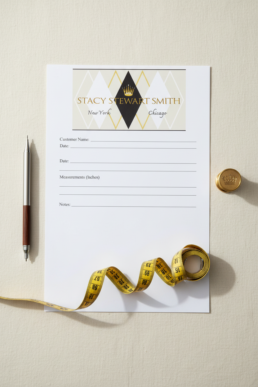 Couture Measurement Form with Stacy Stewart Smith Logo