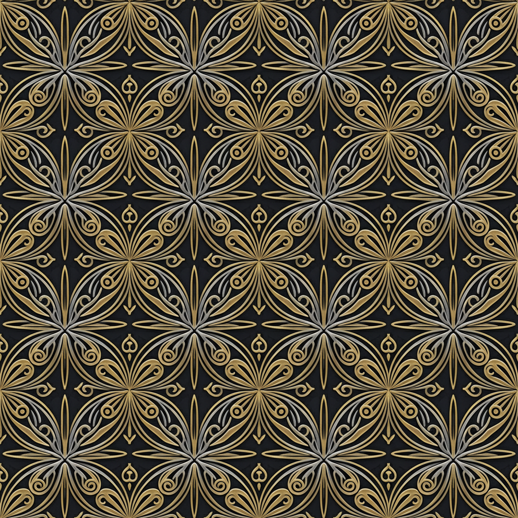 Louis Sullivan-inspired gold, silver, and black filigree pattern