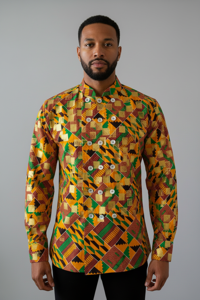 Noble Kente Shirt — Model Front Enhanced