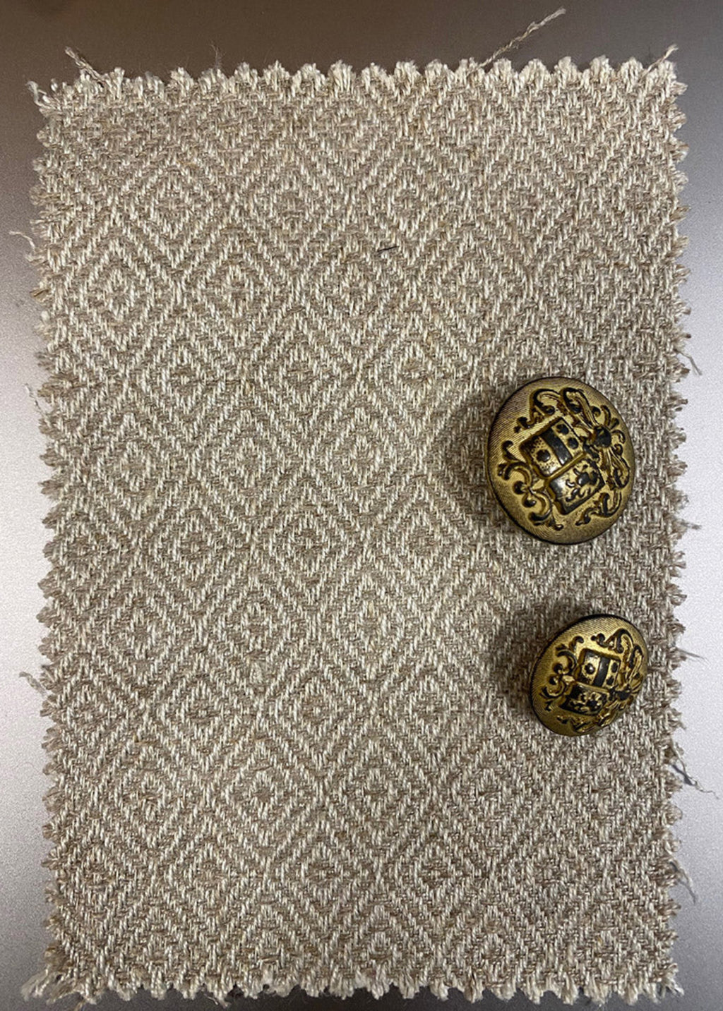 Ivory/Ecru swatch for alternative fabrication with Gold metal buttons for Stacy Stewart Smith Men's Highland Gentry Diamond Tweed Suit