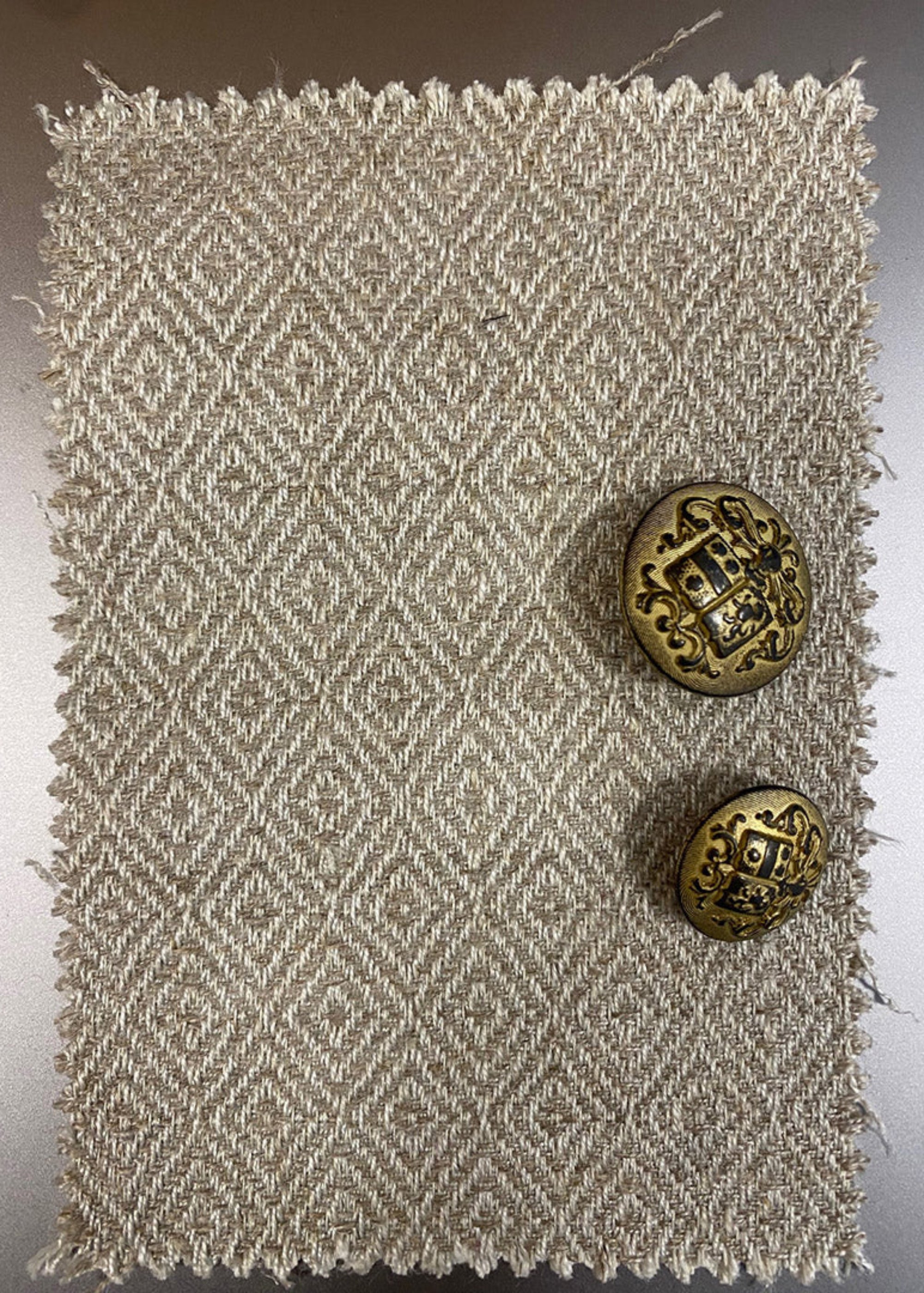 Ivory/Ecru swatch for alternative fabrication with Gold metal buttons for Stacy Stewart Smith Men's Highland Gentry Diamond Tweed Suit